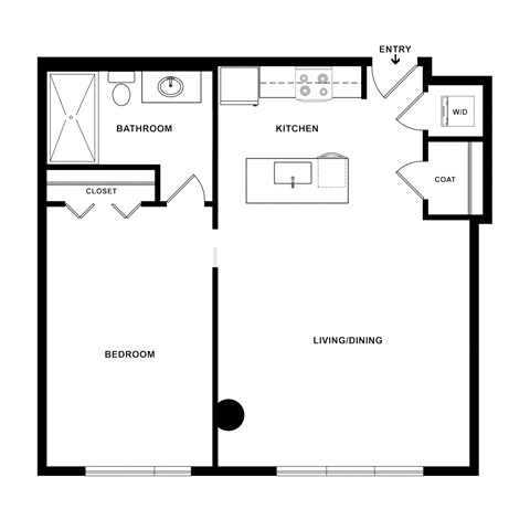 Floor plan for 1 bed, 1 bath, 850 sqft